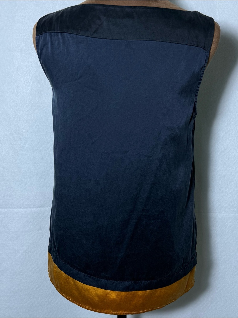 Theory Silk Colorblock Sleeveless Tank Top Navy Gold Small - Picture 7 of 11